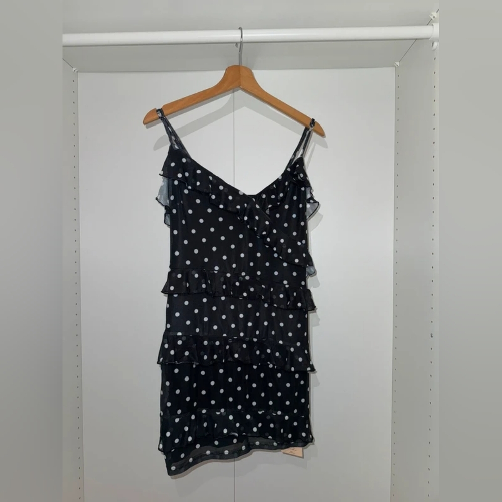 SHEIN Black and White Polka Dot Ruffle Camisole